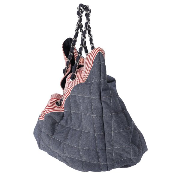 CHANEL Coco Cabas GM Hobo Tote A46887 Blue Red Navy Denim - Picture 4 of 9